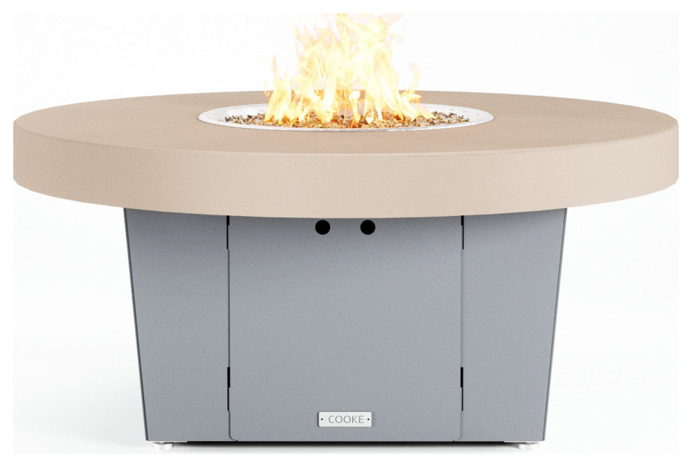 Circular Fire Pit Table, 48", Natural Gas, Beige Powdercoat Top, Gray