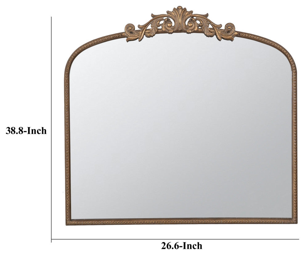 Benzara BM286408 Wall Mirror, Gold Curved Arched Metal Frame, Baroque Design