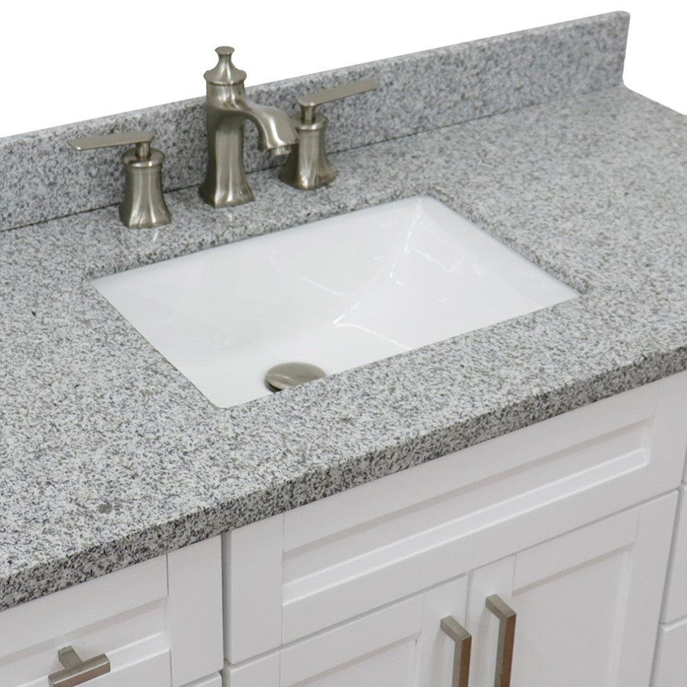 49" Single Sink Vanity, White Finish With Gray Granite And Rectangle Sink