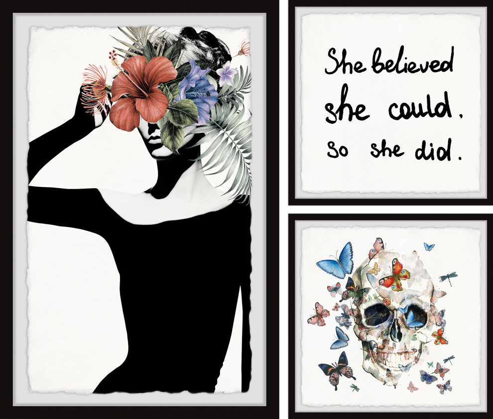 The Skull With Butterflies Triptych, 3-Piece Set