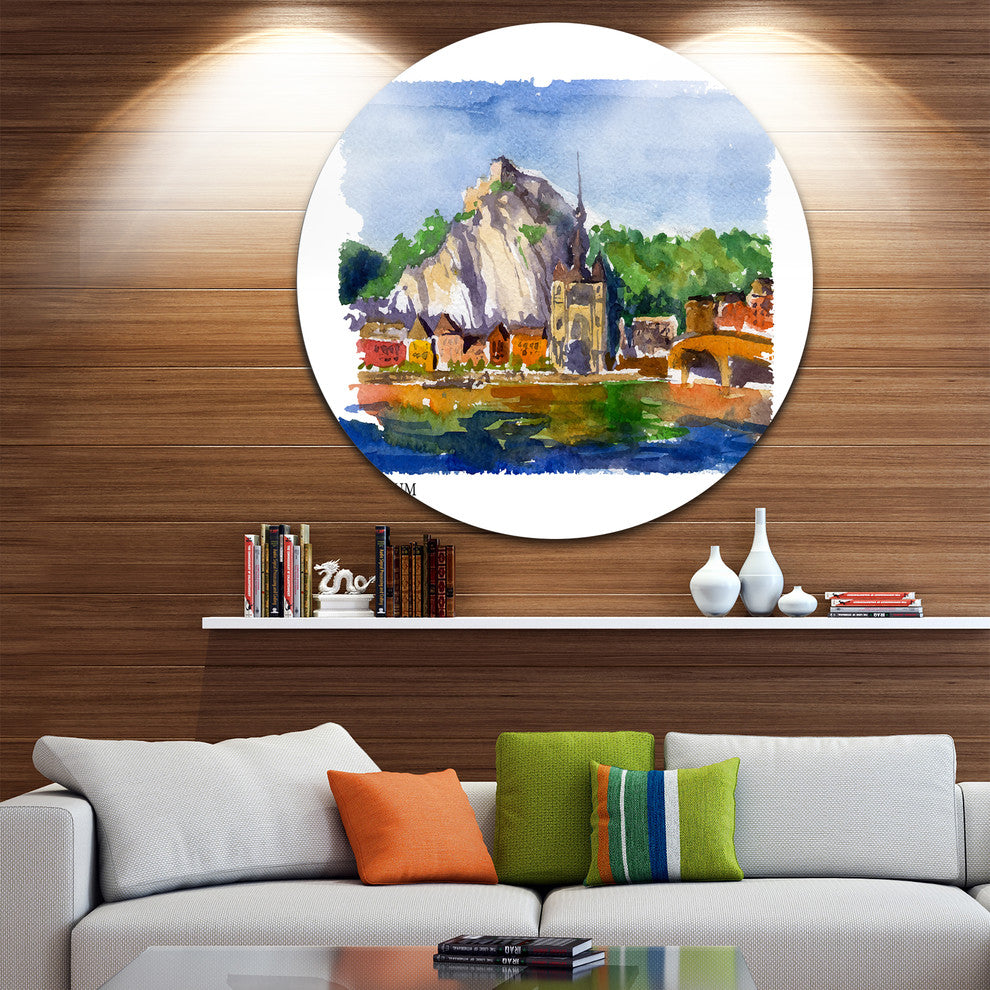 Belgium Vector Illustration, Cityscape Painting Disc Metal Artwork, 23"