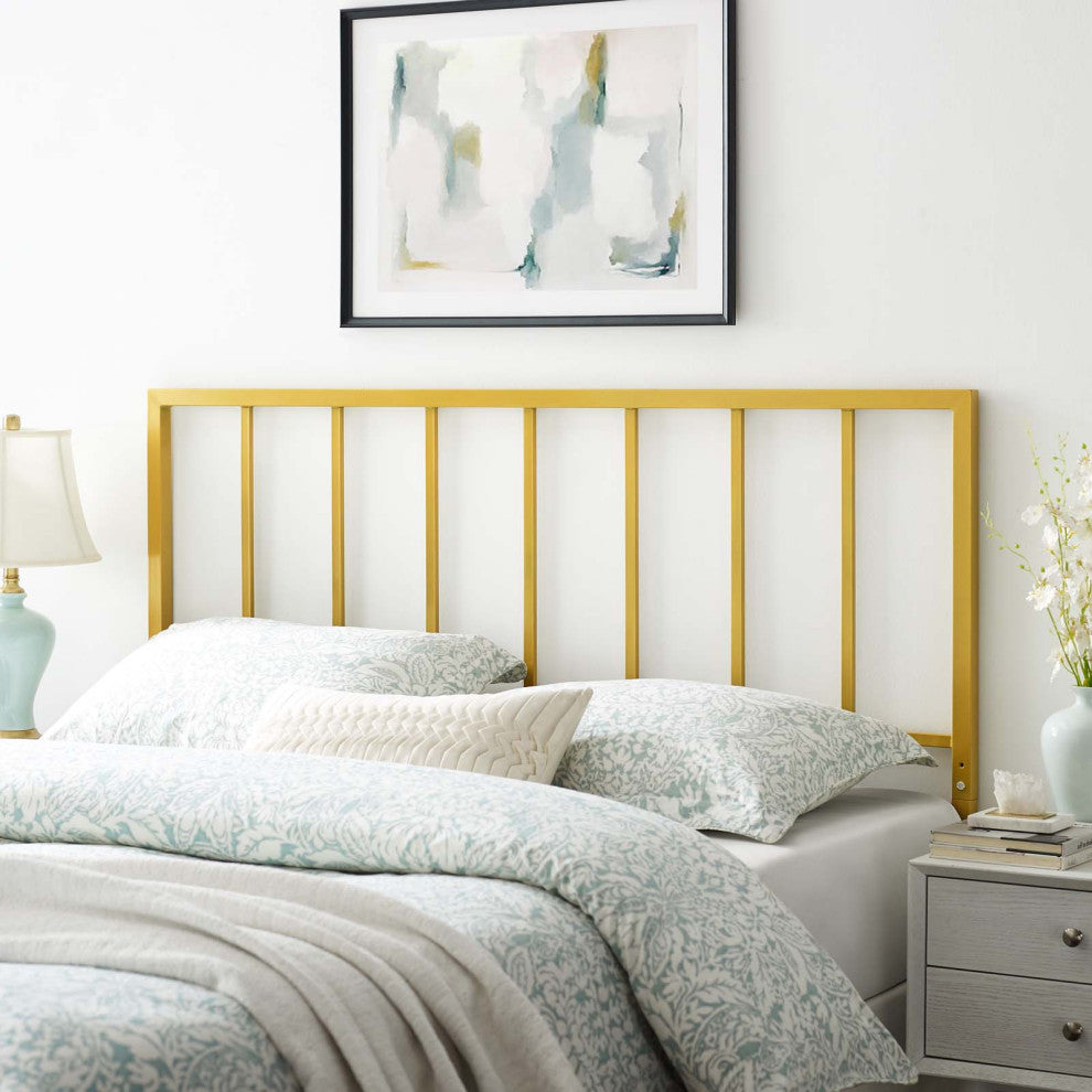 Headboard, Queen Size, Metal Steel, Gold, Modern Contemporary, Bedroom Master