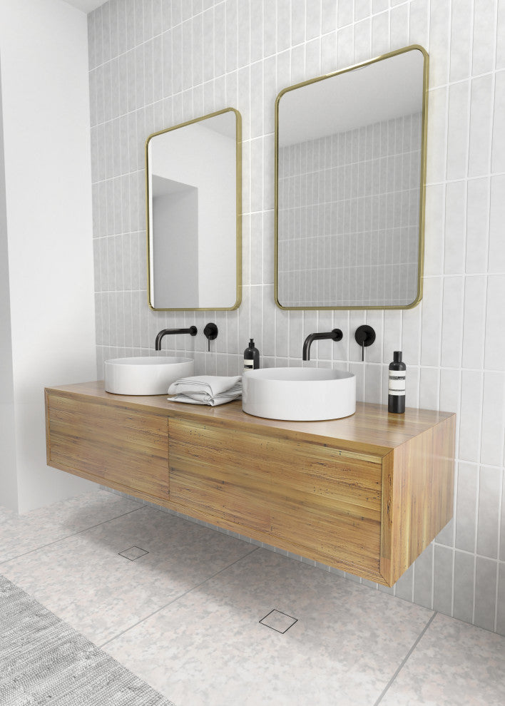 22" W X 32" H Radius Corner Stainless Steel Framed Mirror, Satin Brass