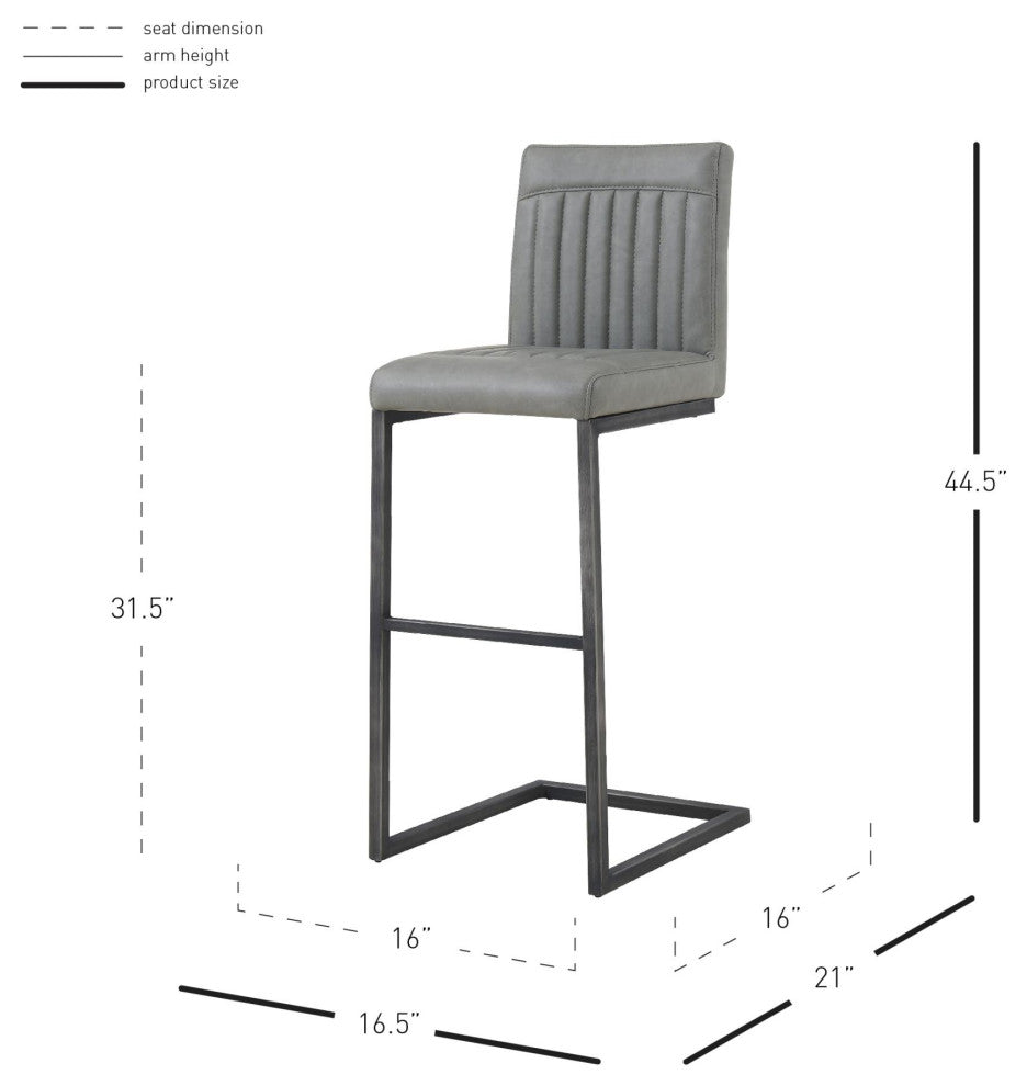 Ronan Bar/ Counter Stool, Set of 2, Antique Graphite Gray, Bar Stool, Faux Leather