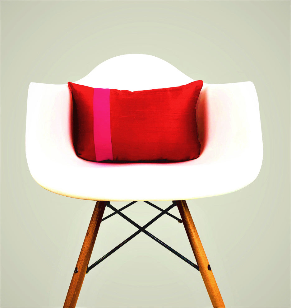 Modern Silk Color Block Lumbar Pillow Cover, 12" X 18"