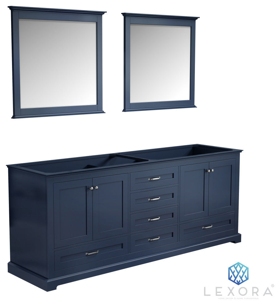 Dukes 80" Double Vanity, No Top and 30" Mirrors, Navy Blue