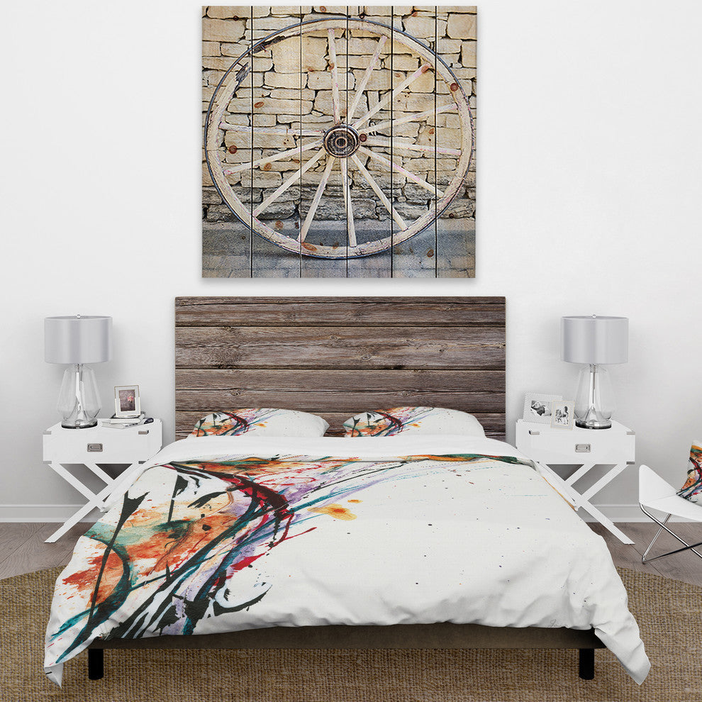 Abstract Handpainted Orange Flowers Duvet Cover Set, Twin
