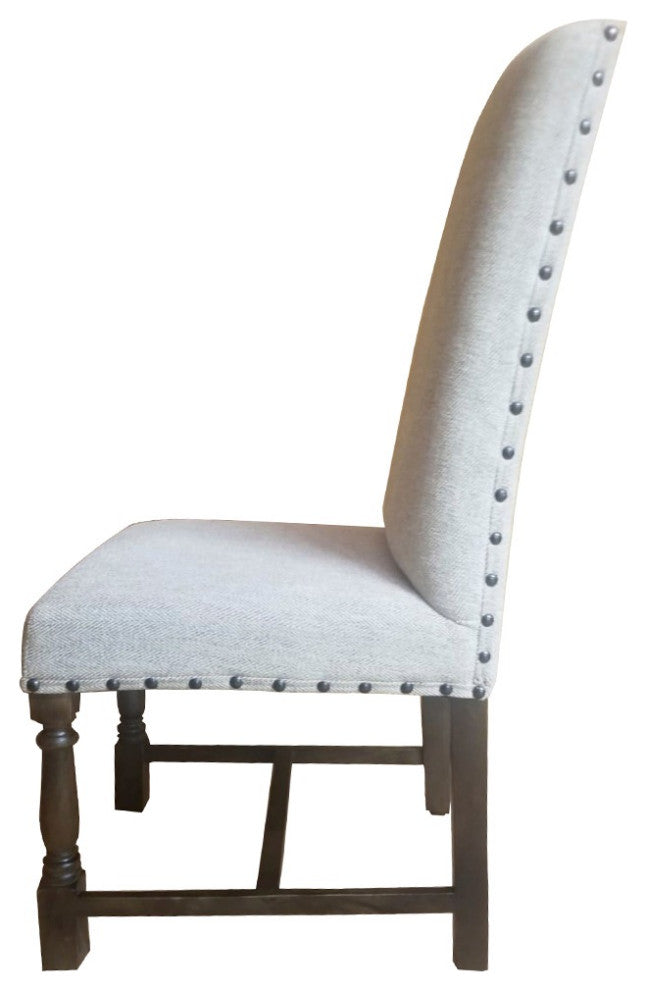 Gray Herringbone and Walnut Wood Dining Chair