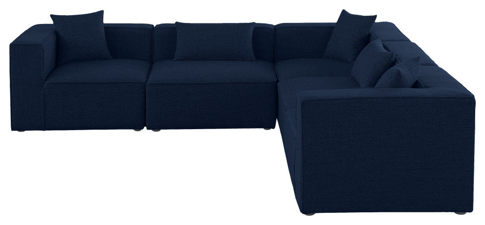 Cube Upholstered Modular Sectional, Navy, 5-Piece: 2 Armless Chair, 3 Corner Chair, Linen Texured Fabric