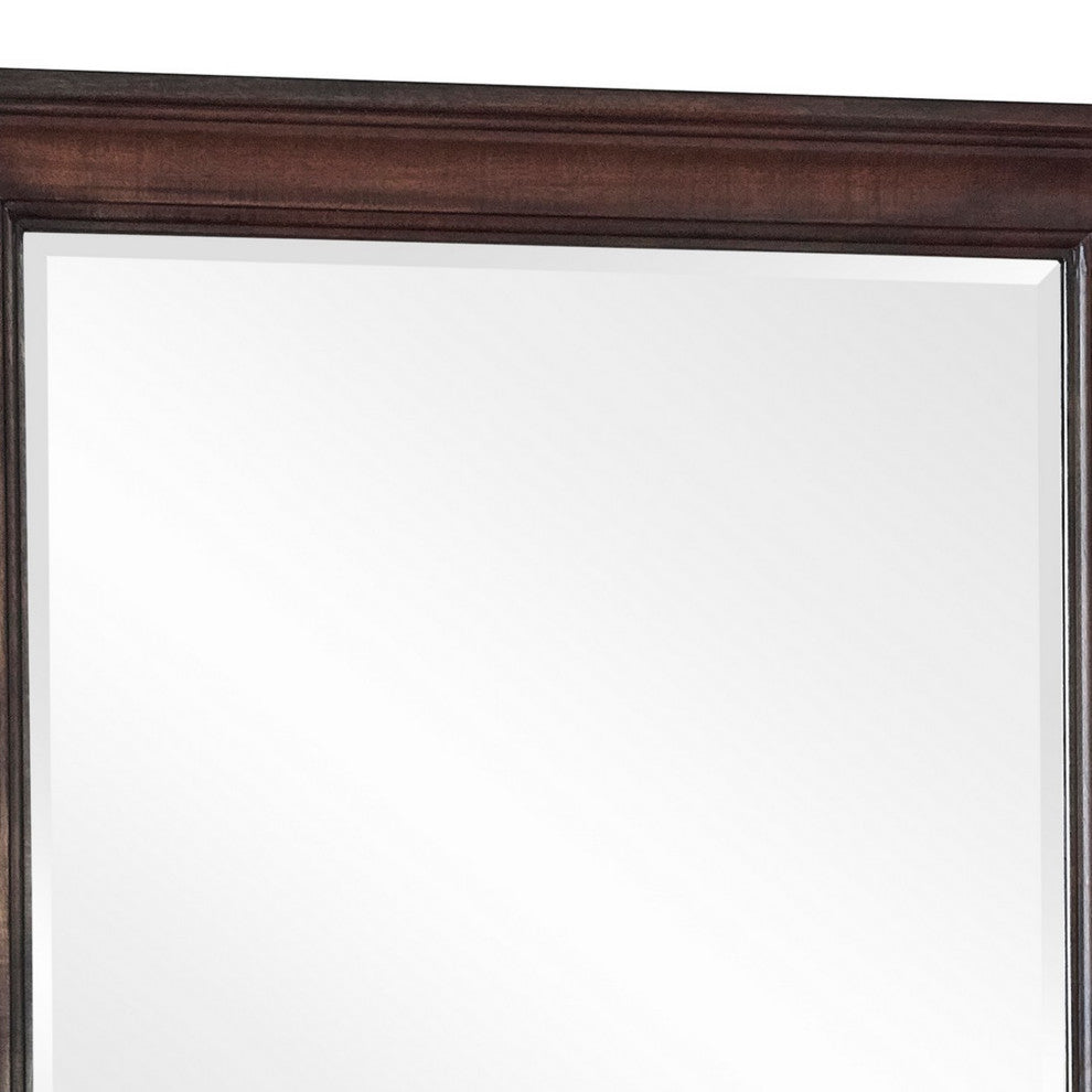 Benzara BM280362 Classic Rectangular Portrait Mirror With Wood Frame, Brown