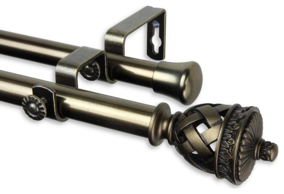 Araceli Double Curtain Rod 3/4" Dia. 48-84", Antique Brass