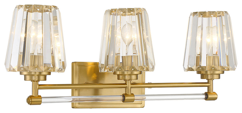 Garnet 3-Light Bathroom Vanity Light, Matte Black, Warm Brass