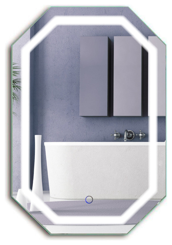 LED Lighted Octagon Wall Mount Bathroom Mirror With Defogger, 20"x30"
