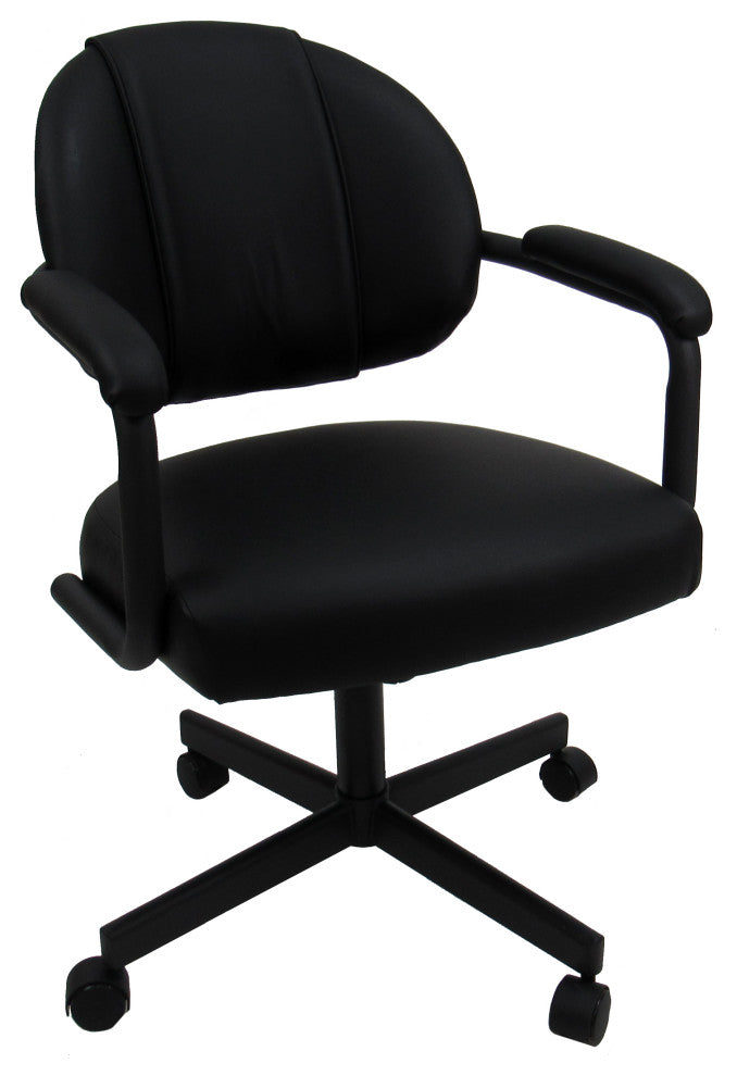 Glass Dinette Set M-70 Swivel Caster Chairs, Black Vinyl - Black