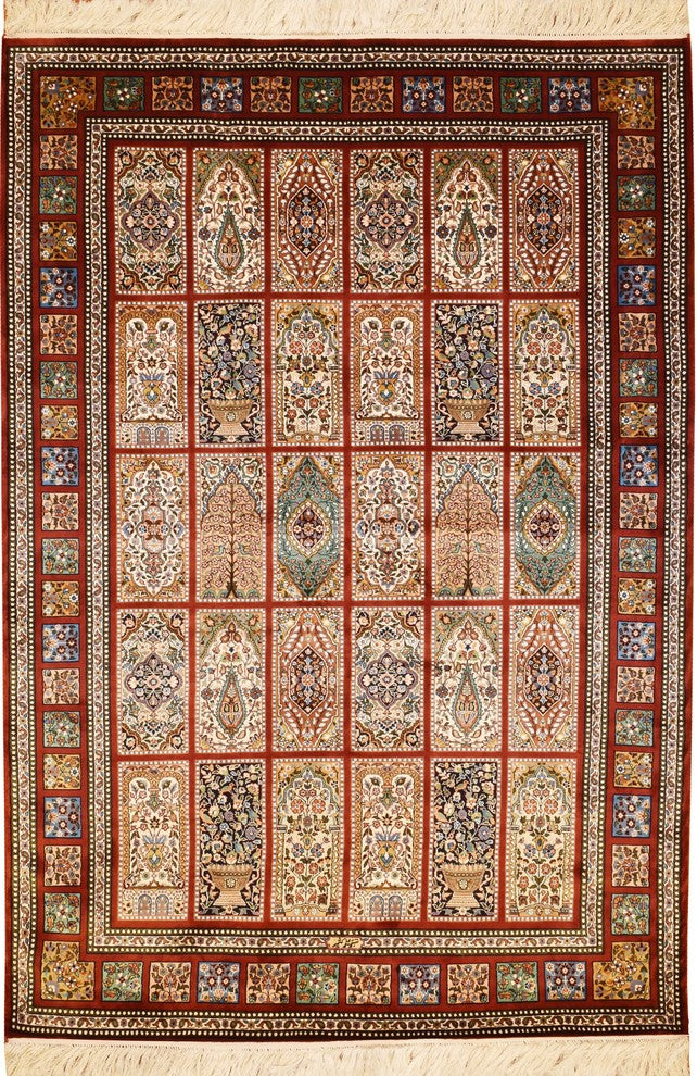 6'x4' Red Tabriz Pure Silk Area Rug Carpet Tree of Life Oriental Hand Knotted