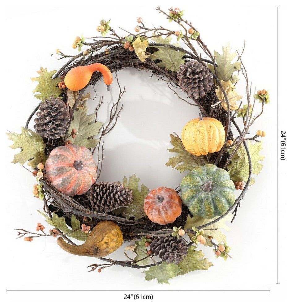 Safavieh Faux 24" Oak Leak Wreath With Pumpkins