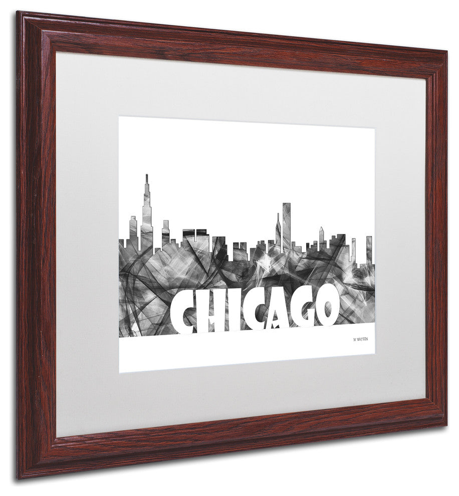 Chicago Illinois Skyline Bg-2' Matted Framed Art, Wood Frame, White Matte, 20x16