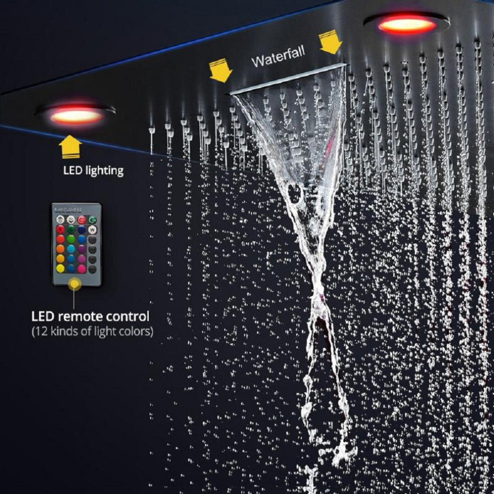 Fontana 23*31" Musical LED Matte Black Rainfall Mixed Shower System & Body Jets