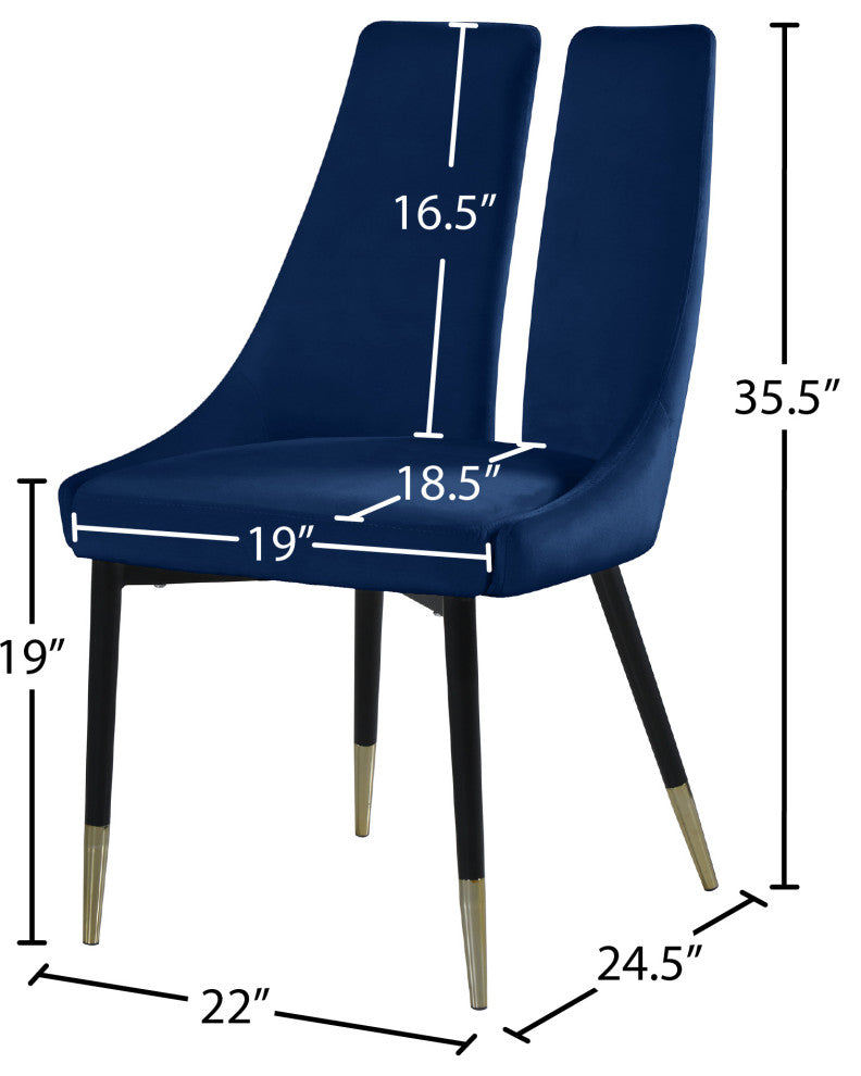 Sleek Velvet Upholstered Dining Chair (Set of 2), Navy