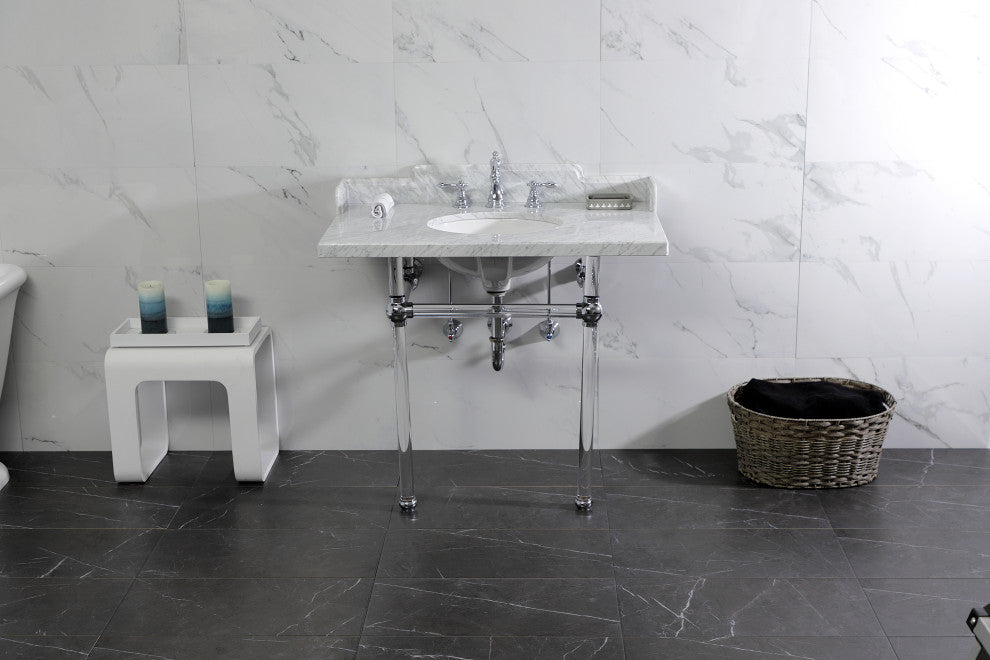 Kingston Brass LMS3630MA1 36" Carrara Marble Console Sink, Acrylic Legs