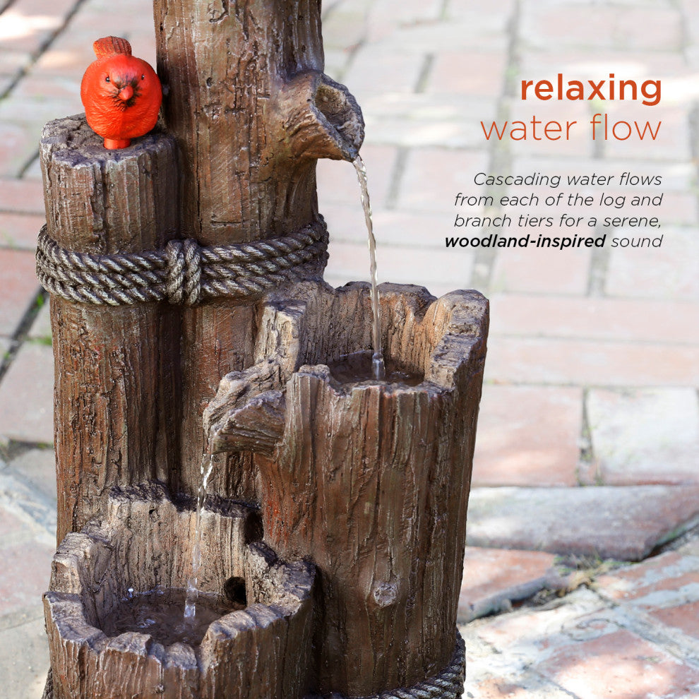 35" Tall Outdoor 3-Tier Birdhouse Water Fountain Yard Art Decor