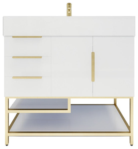 Madison 36" Freestanding Vanity With Reinforced Acrylic Sink, High Gloss White