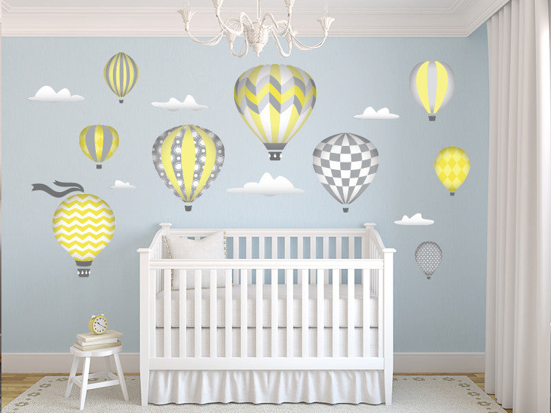 Hot Air Balloons Fabric Wall Decals, Standard Size, Yellow