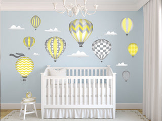 Hot Air Balloons Fabric Wall Decals, Standard Size, Yellow