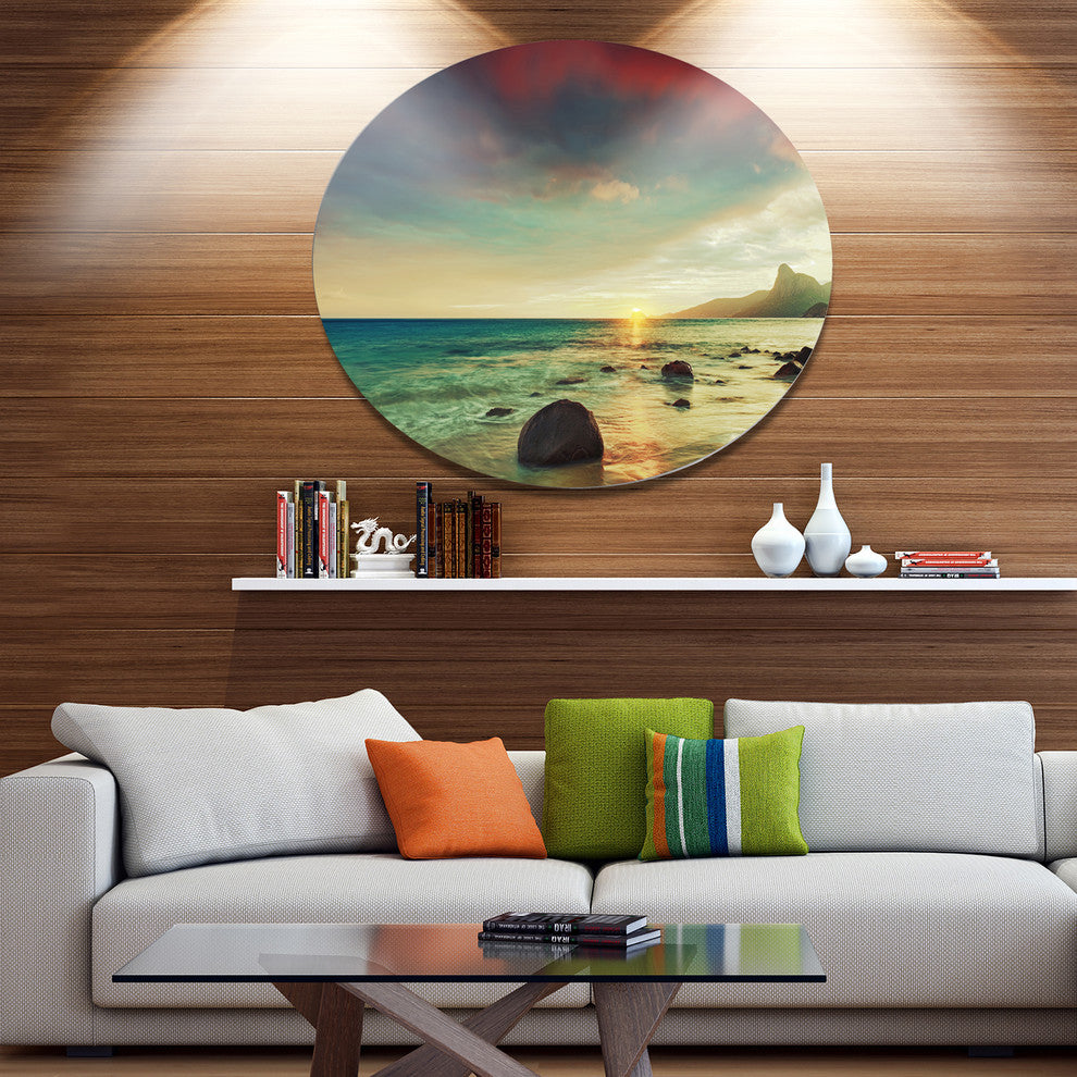 Colorful Seashore With Rocky Beach, Seashore Round Wall Art, 38"