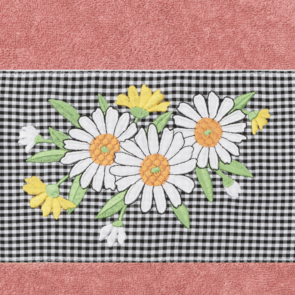 Linum Home Textiles Turkish Cotton Daisy 3-Piece Embellished Towel Set, Tea Rose