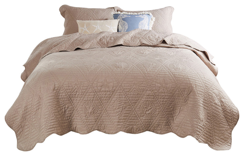 Benzara BM280425 Full Size Quilt Set, Quilted Nautical Design, Taupe Brown
