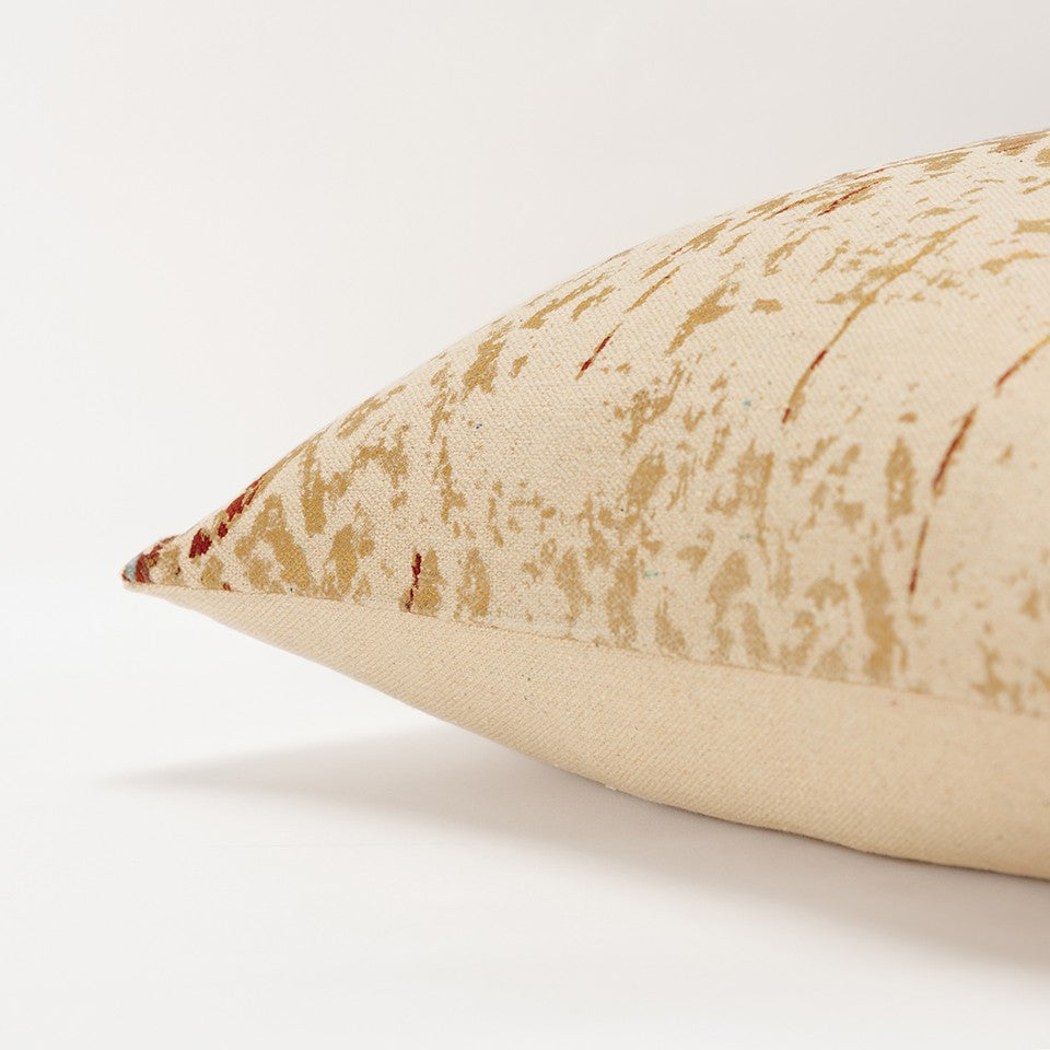 Beige Navy Distressed Retro Modern Lumbar Pillow