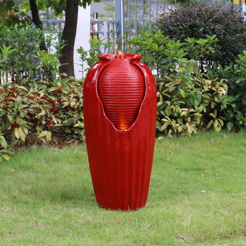 32" Glazed Floor Fountain with LED Light, Red