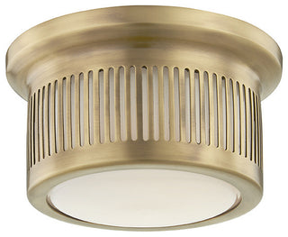 Bangor LED Flush Mount, Aged Brass Finish, Opal Matte Glass Shade