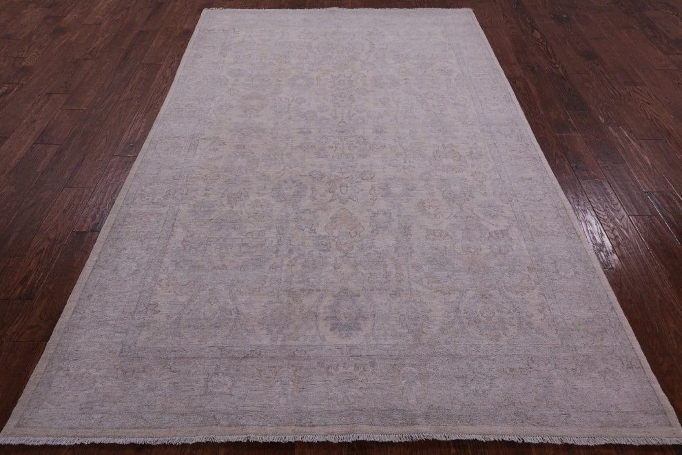 Hand-Knotted Peshawar White Wash Wool Rug 6' 0" X 9' 2" Q9529