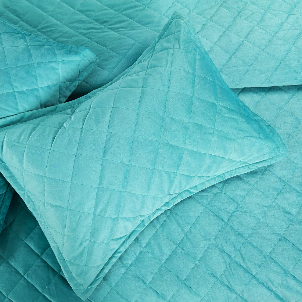 Velvet Quilted 5 Piece Bed Spread Set, North Sea, Over-Sized King 122" X 106"
