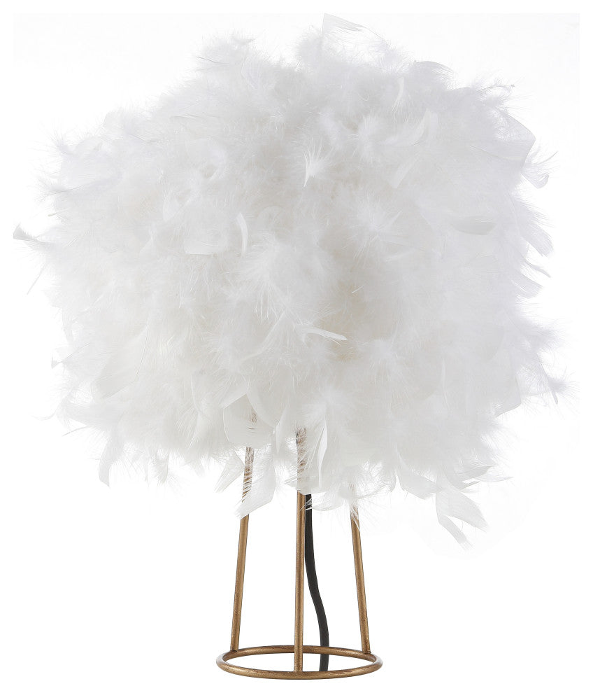 Stork 16" Feather Metal Led Table Lamp, White and Gold