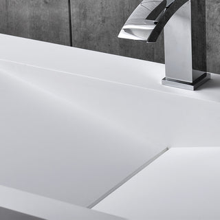 Wall-Mount Floating Sink Solid Surface Stone Resin Bathroom V-Shaped, Matte White