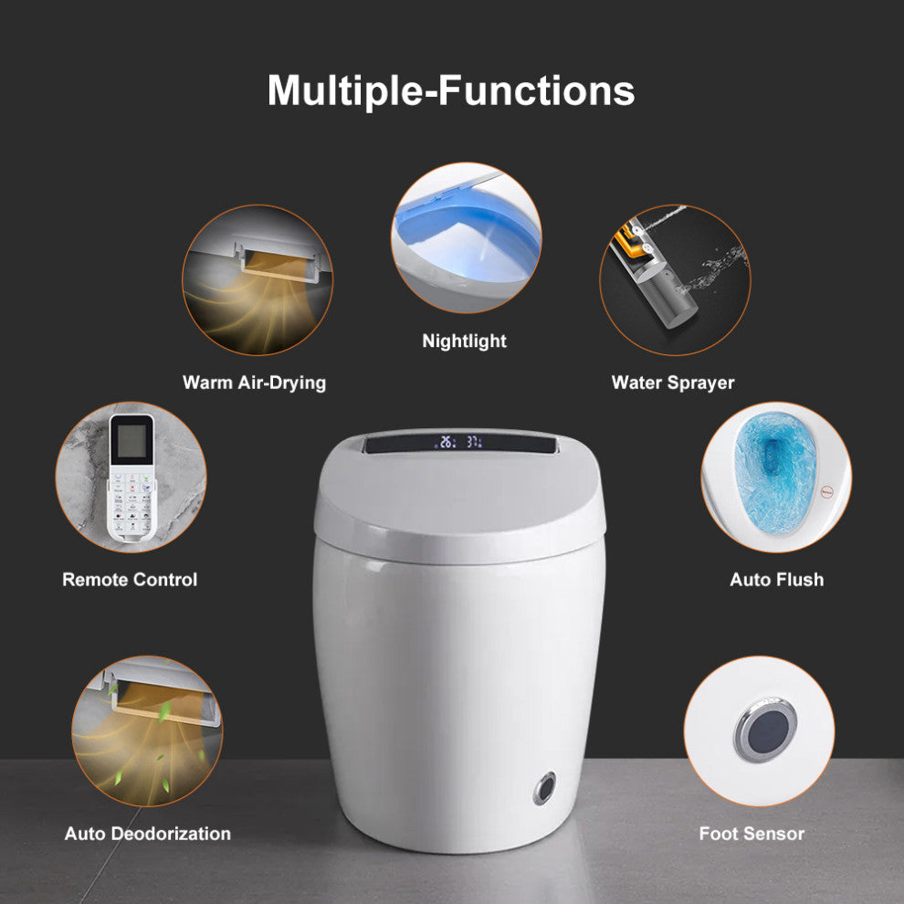 Modern Smart One-Piece 1.28 GPF Floor Mount Automatic Toilet & Bidet with Seat, White, Standard