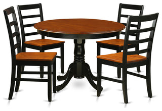 5 Pc Set, Round Dinette Table And 4 Leather Kitchen Chairs In Black And Cherry