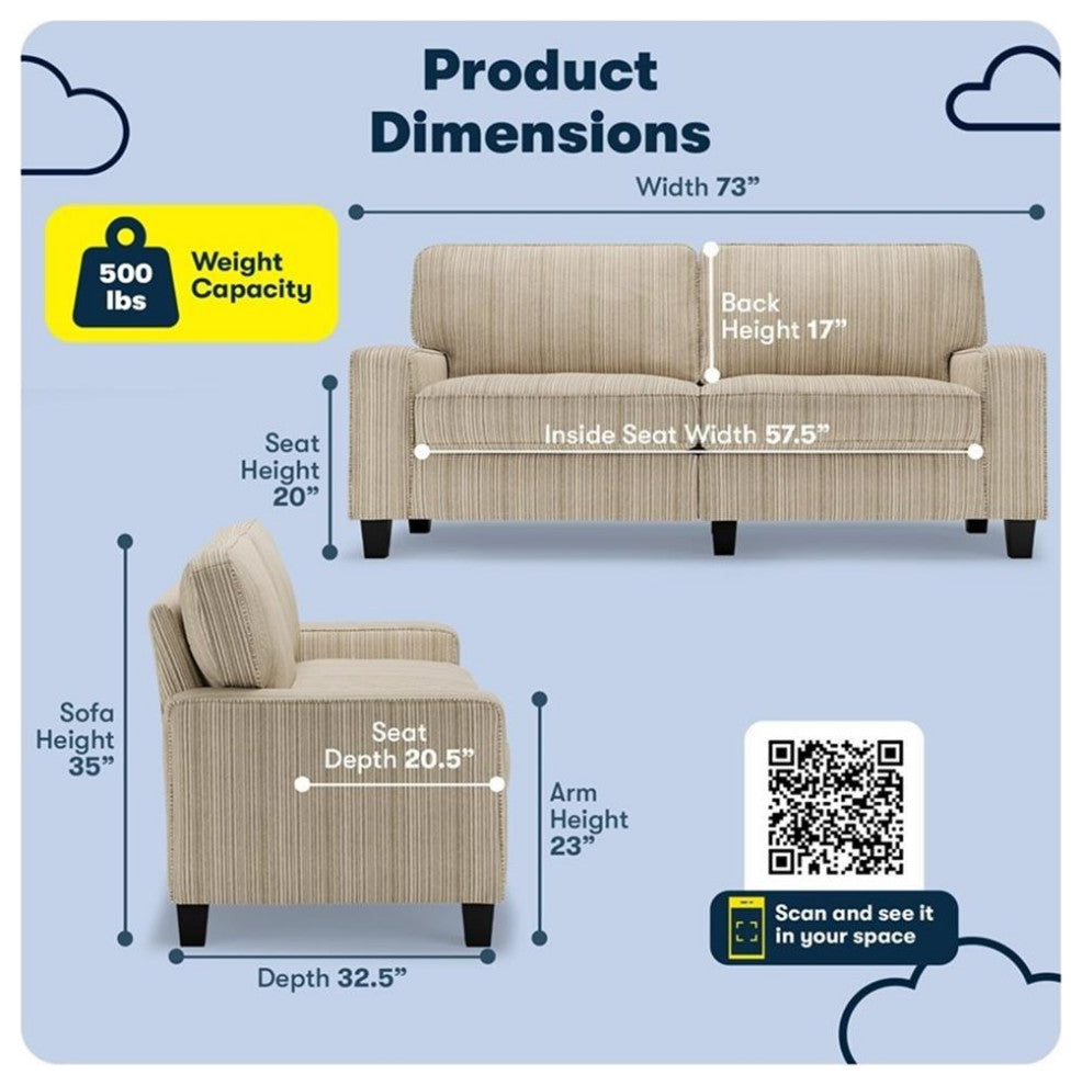 Serta Palisades 73" Track Arm Sofa with Removable Covers Beige