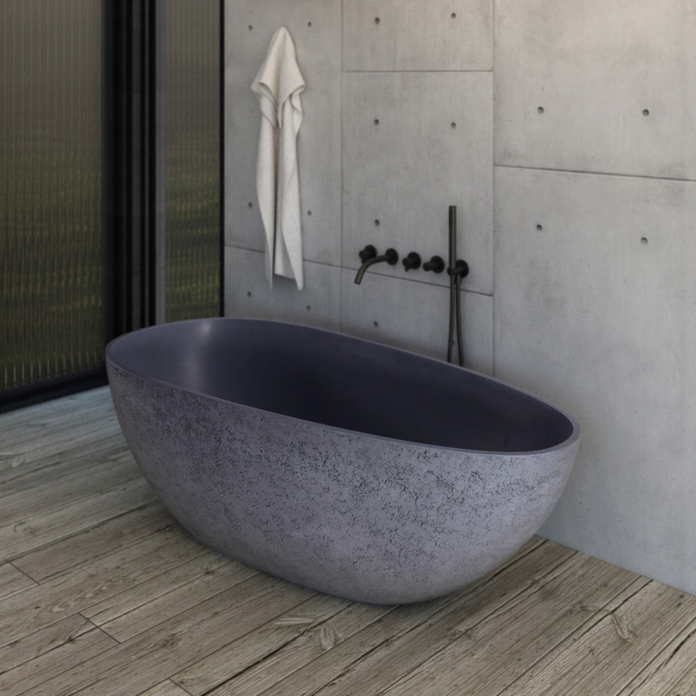 65 in.W Solid Surface Freestanding Flatbottom Soaking Bathtub