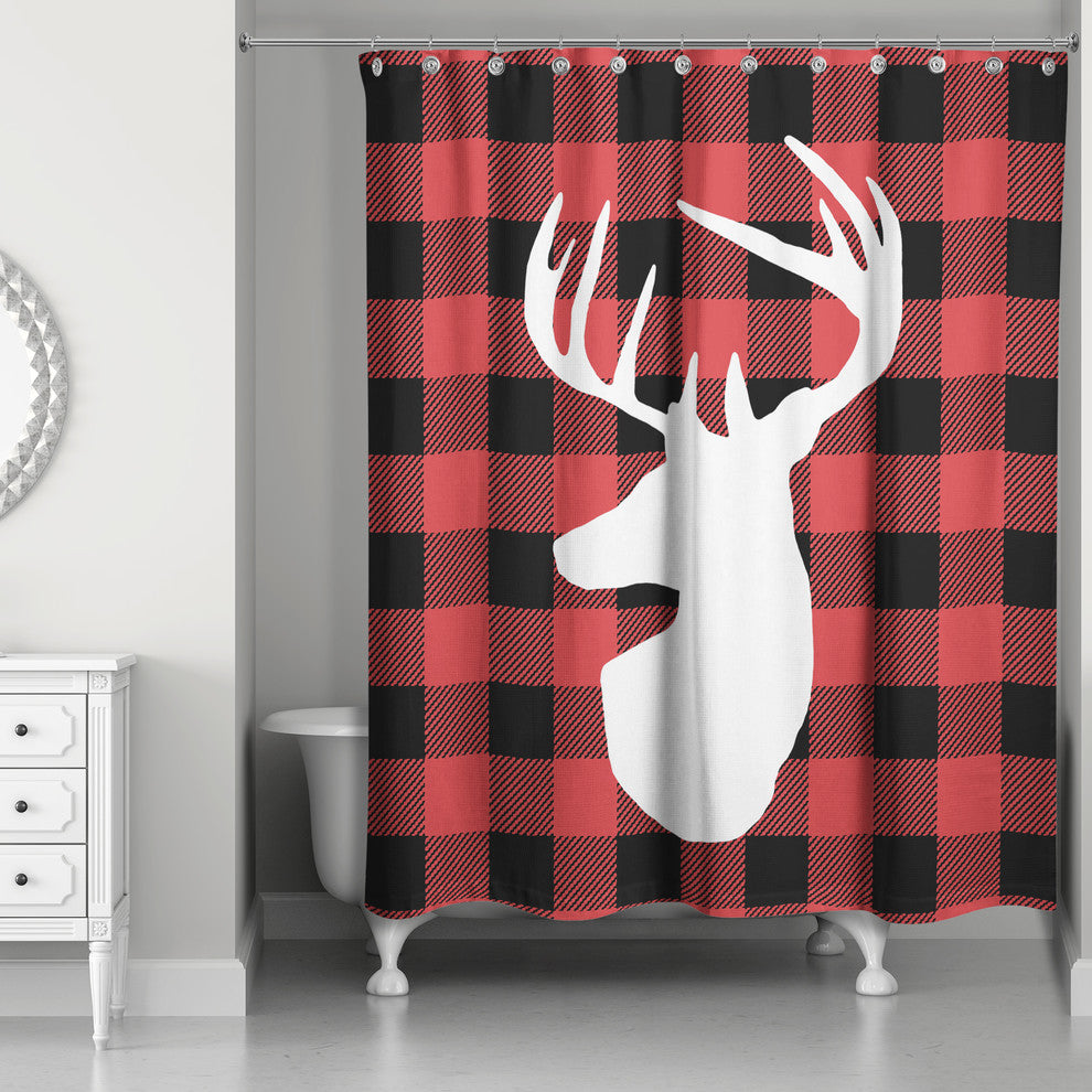 Red Buffalo Check Deer 71x74 Shower Curtain