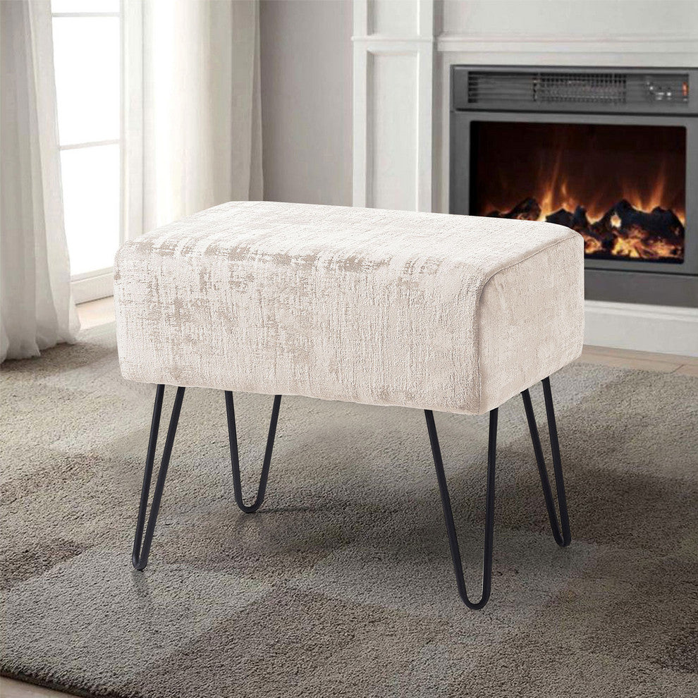 Textured Velvet Ottoman, Gardenia
