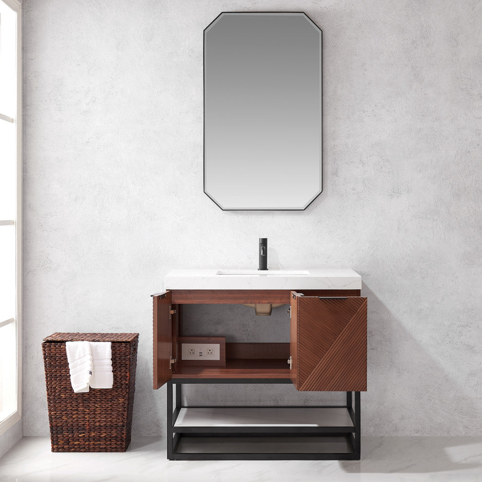 Mahon Bath Vanity, Stone Top, Matte Black Base, 36", Single Vanity, No Mirror