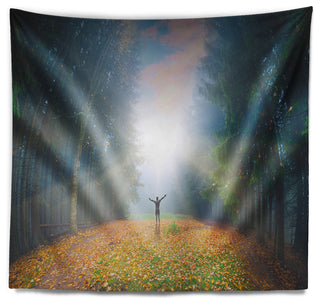 Men and Bright Sunlight Panorama Landscape Wall Tapestry, 92"x78"