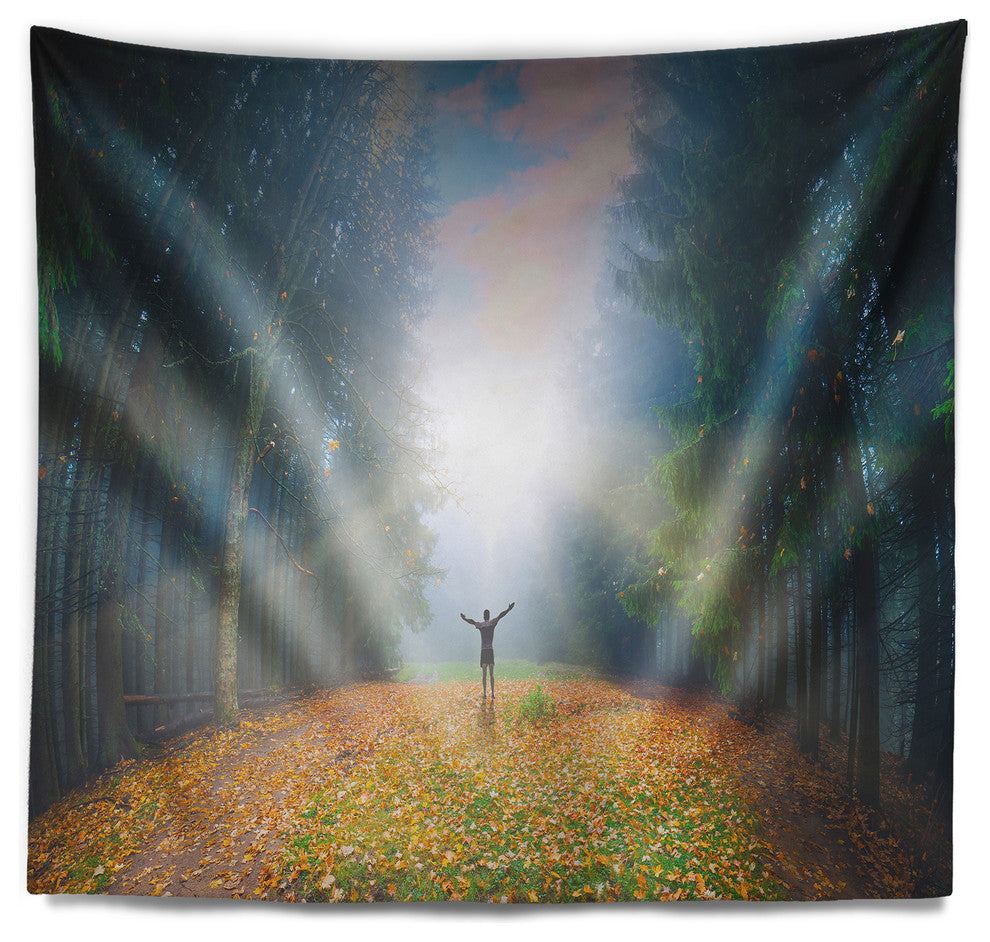 Men and Bright Sunlight Panorama Landscape Wall Tapestry, 92"x78"