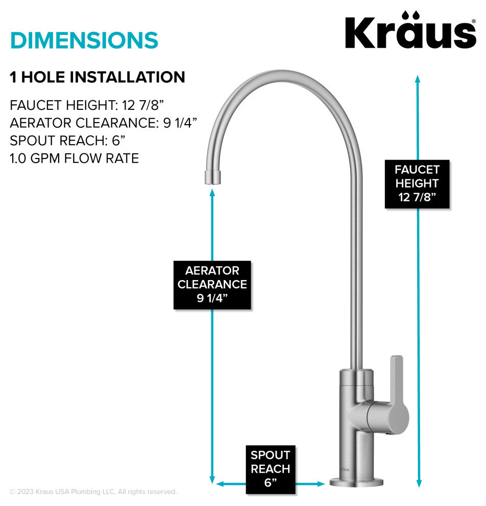 KRAUS Oletto 1-Handle Drinking Water Filter Faucet, Spot Free Stainless Steel