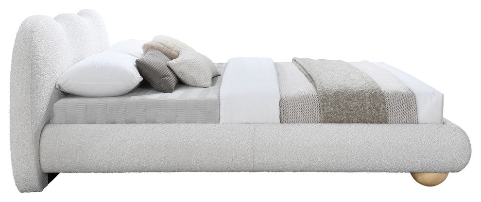 Hyde Boucle Fabric Upholstered Bed, Cream, Queen