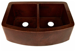 Redondeado Curved 50/50 Split Copper Kitchen Sink